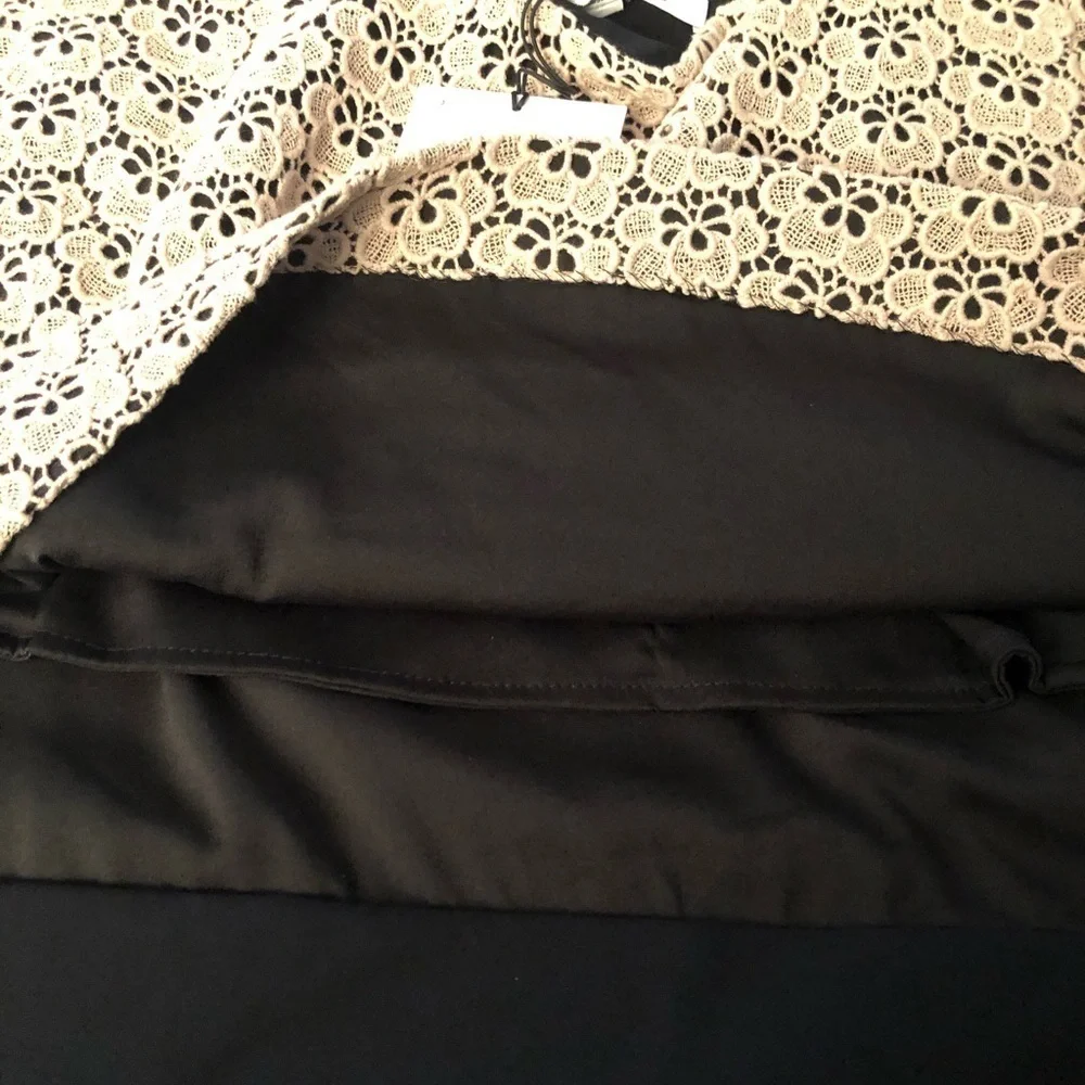 Diane Von Furstenberg DVF size 14 tan & black lined beautiful eyelet lace - Picture 7 of 8